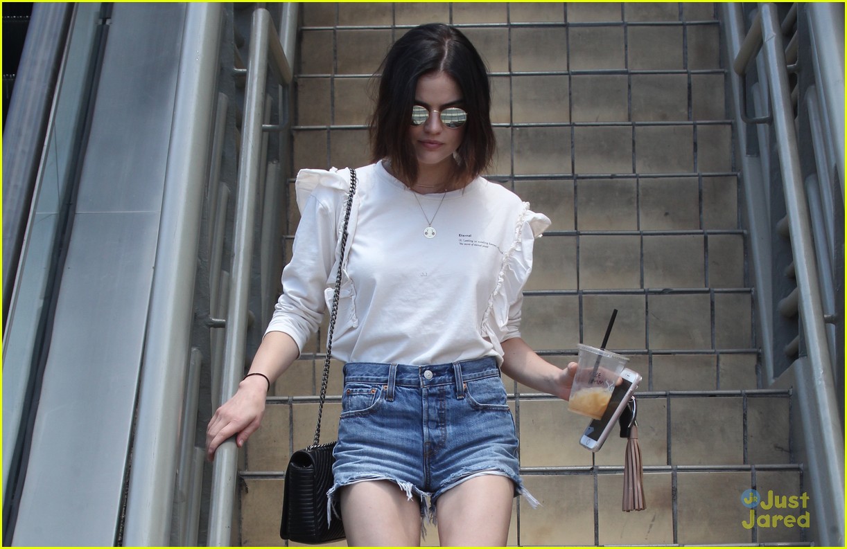lucy hale jean dress shorts aria outfits tease 03