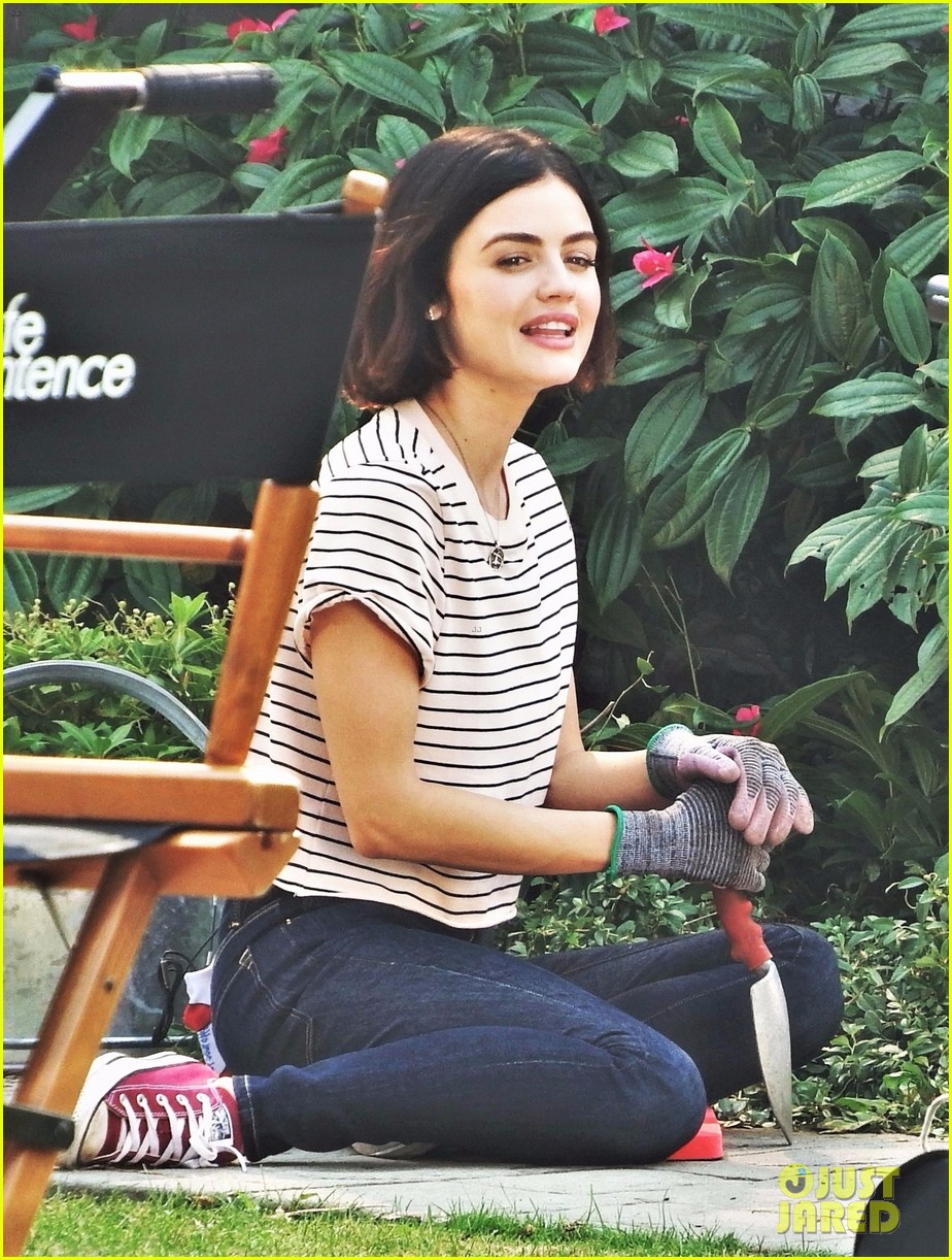 lucy hale rides a vespa and does some gardening on life sentence set 02