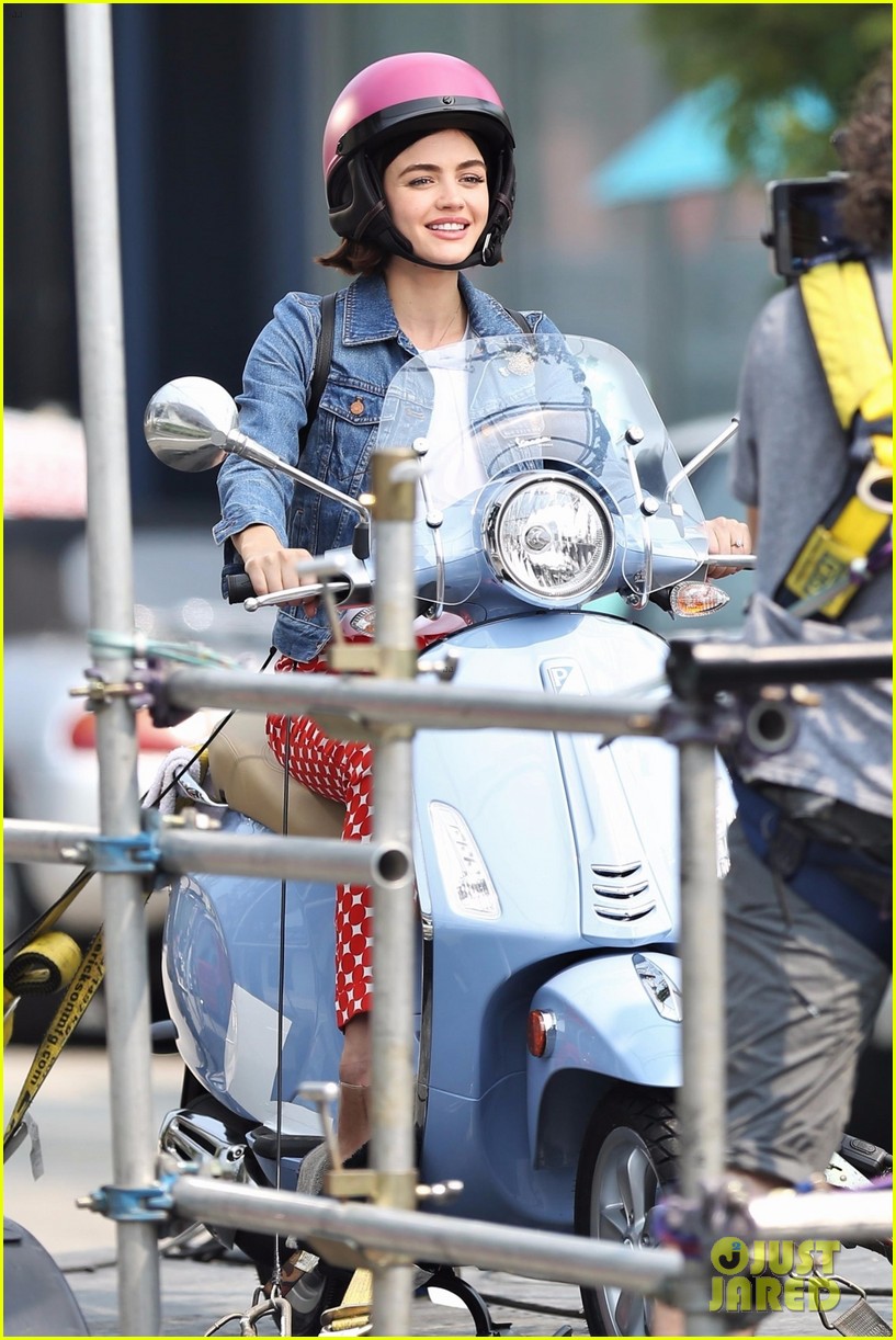 lucy hale rides a vespa and does some gardening on life sentence set 03