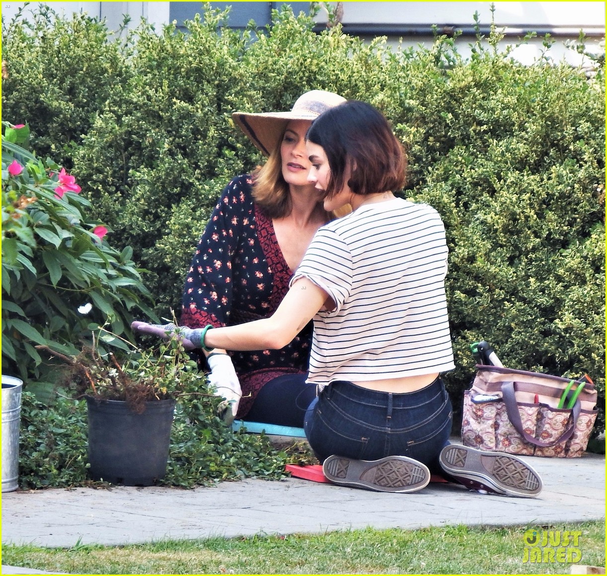 lucy hale rides a vespa and does some gardening on life sentence set 04