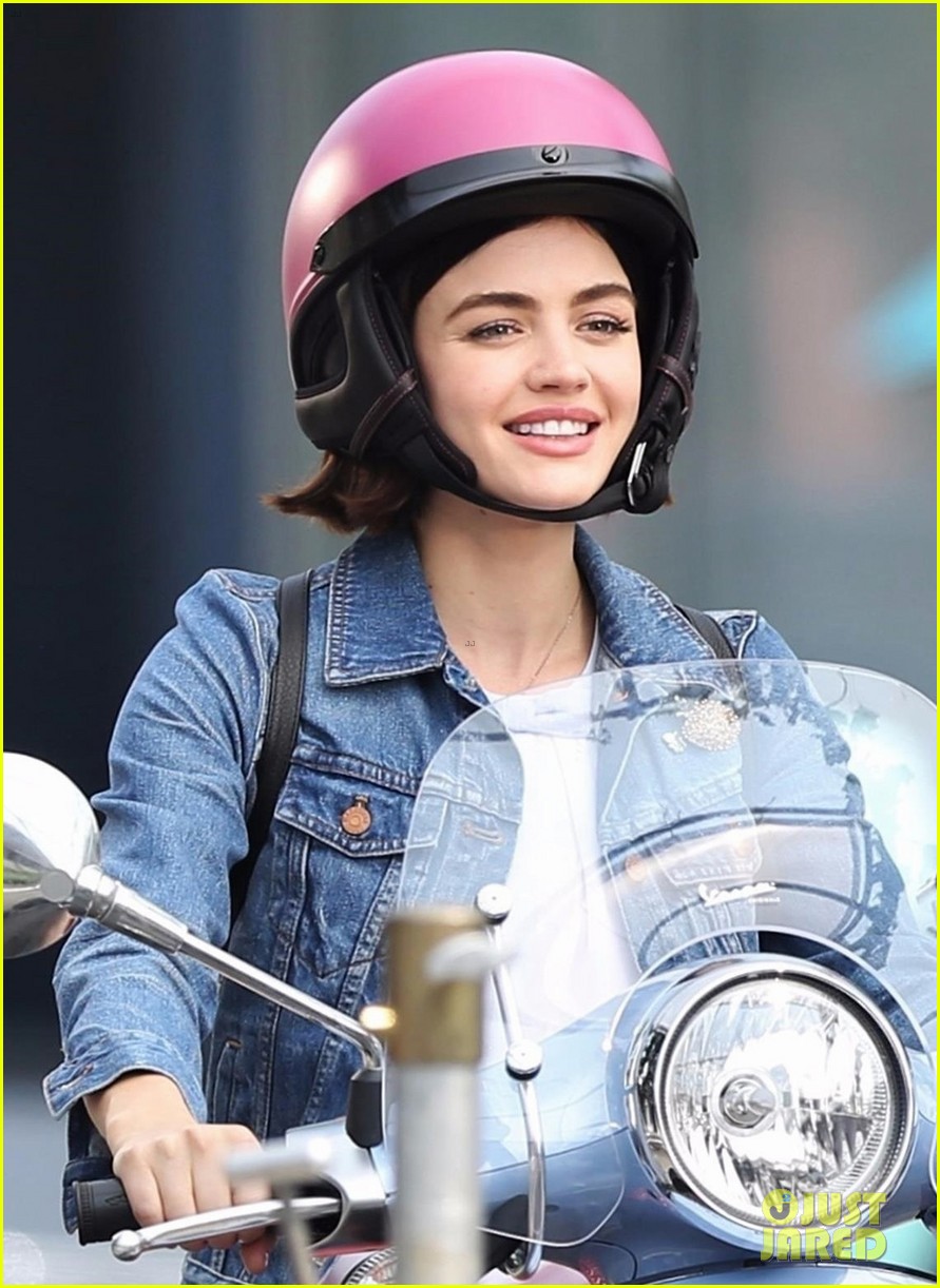 lucy hale rides a vespa and does some gardening on life sentence set 06
