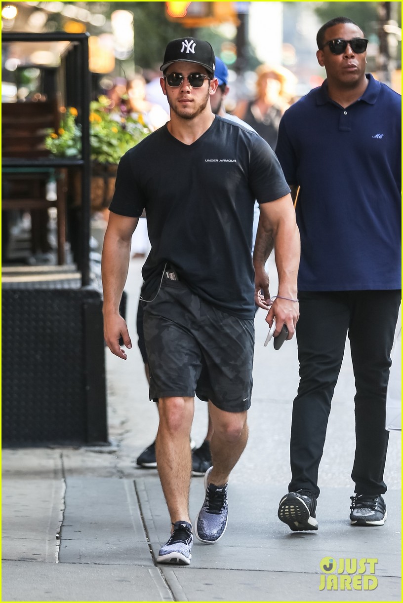 nick jonas supports the yankess while out in nyc 01