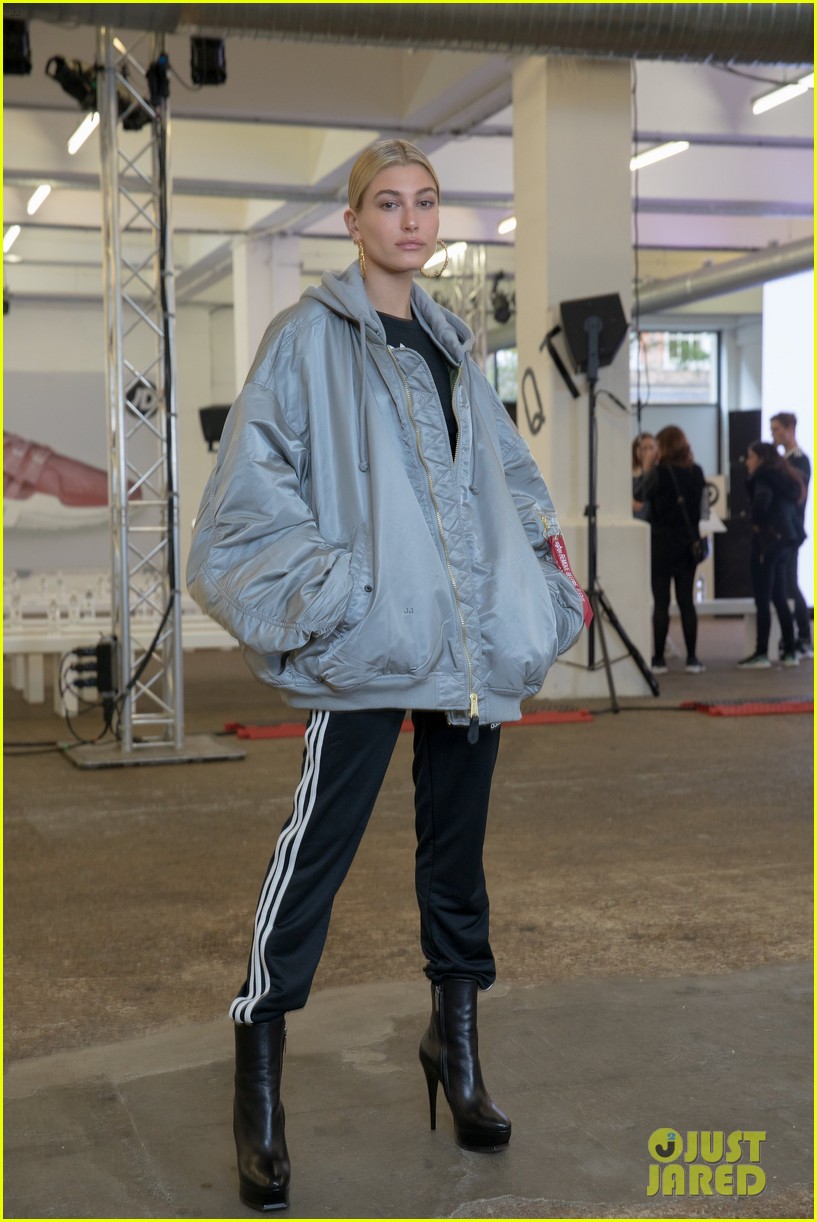 hailey baldwin plays stylist for adidas london fashion week show 06