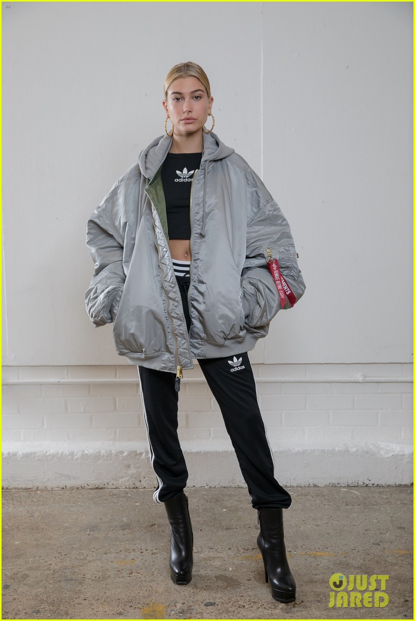 hailey baldwin plays stylist for adidas london fashion week show 08