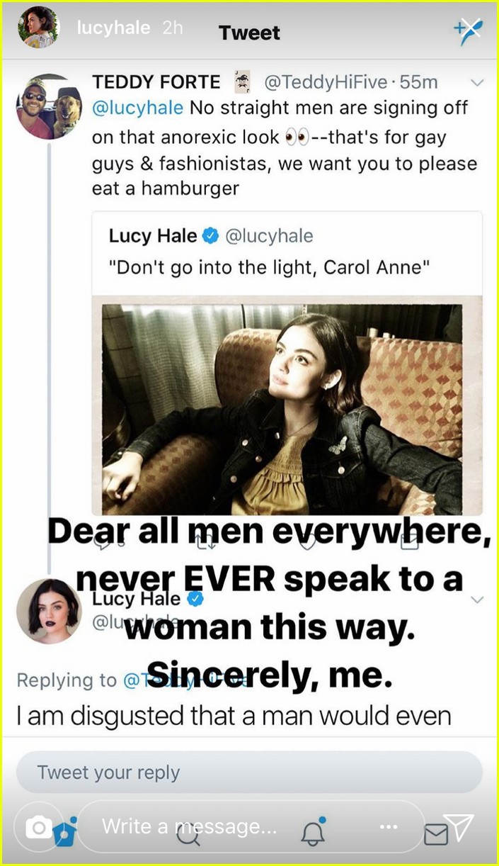 lucy hale perfectly snaps back at body shamer never ever speak to a woman this way 01