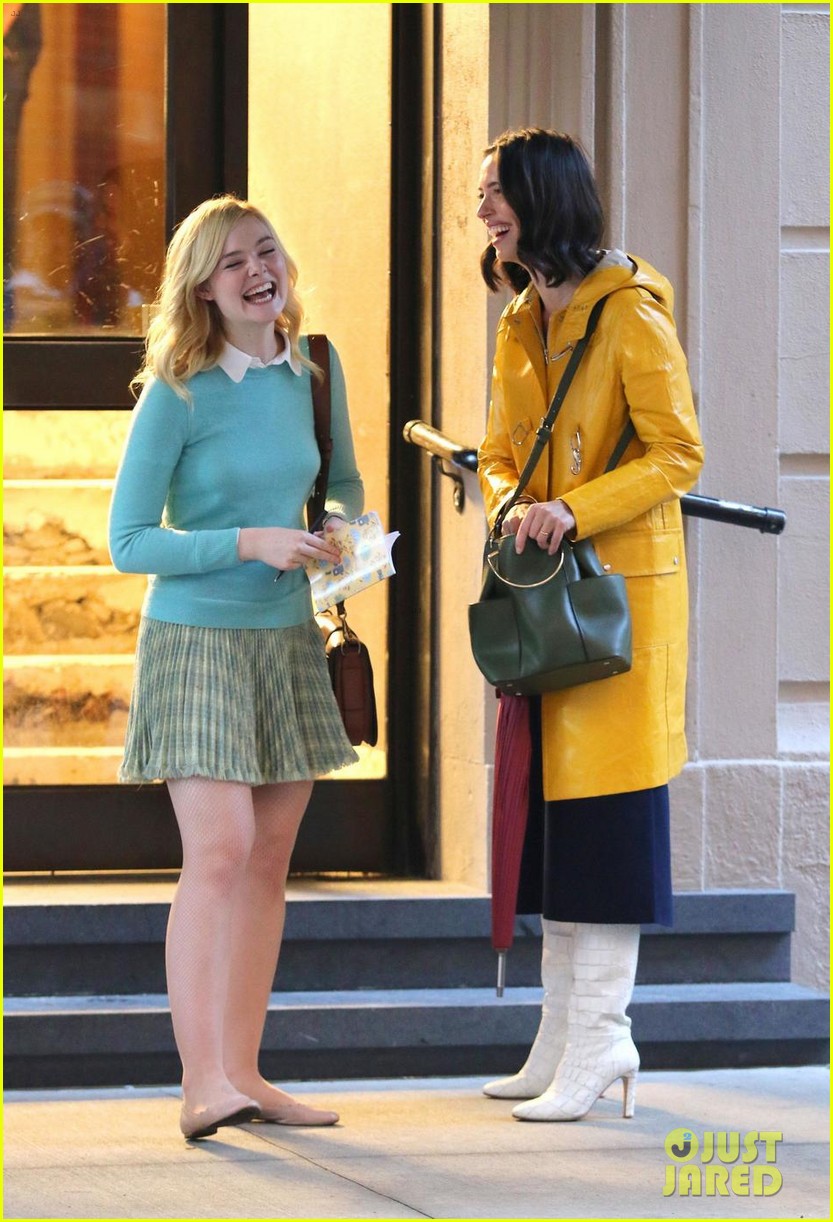 elle fanning shares a laugh on set of woody allen movie in nyc 01