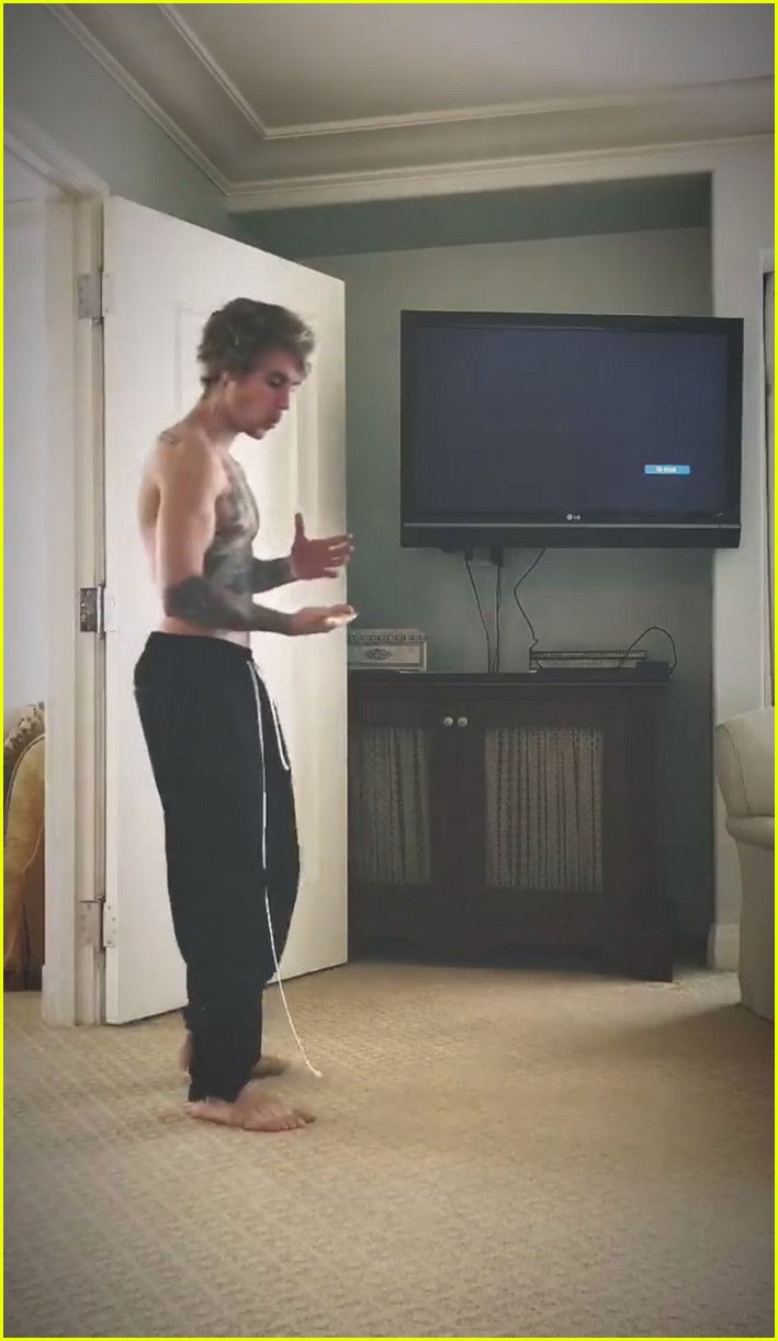 shirtless justin bieber takes on invisible box challenge watch now 01