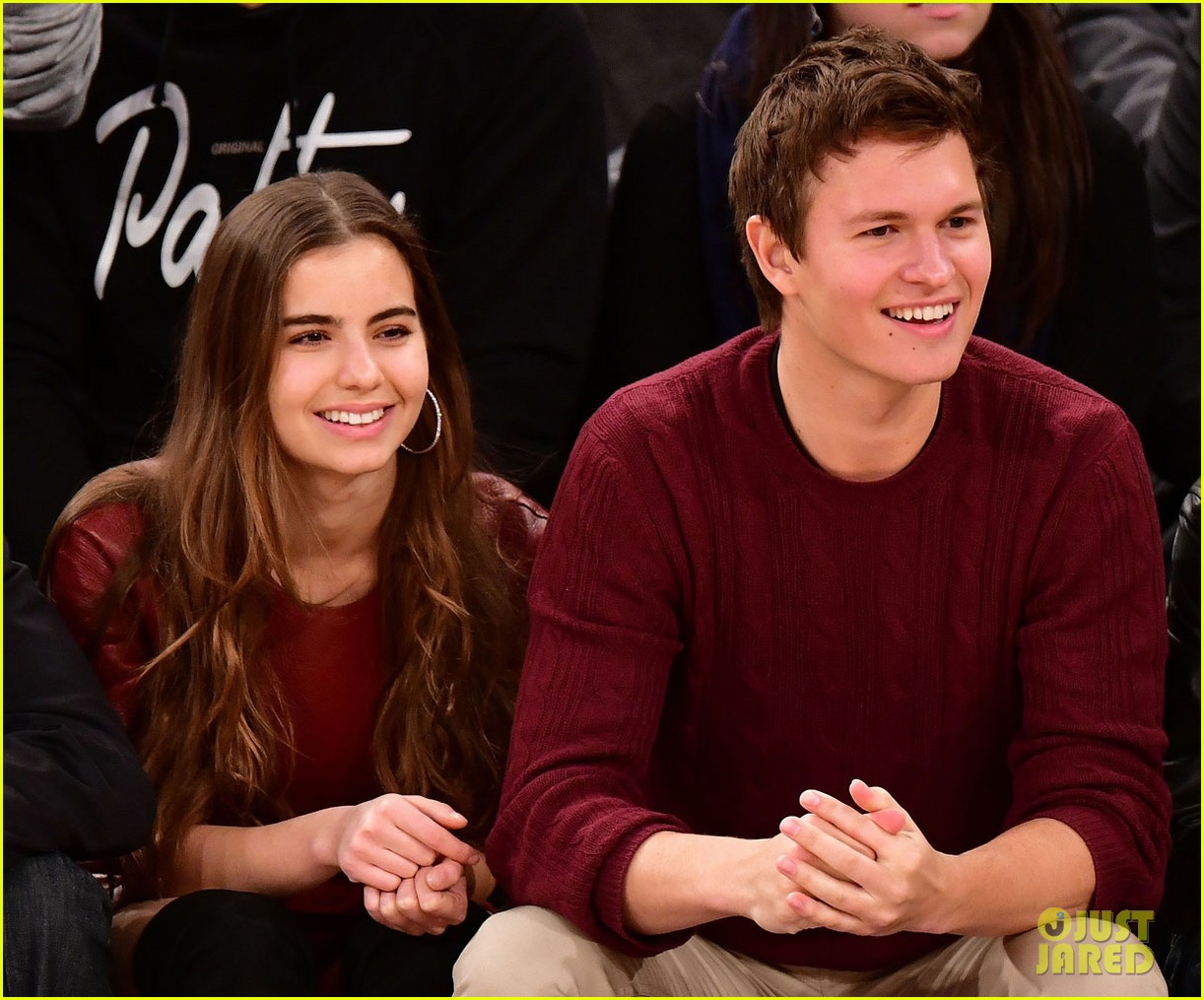 ansel elgort attends basketball game with girlfriend violetta komyshan and timothee chalamet 04