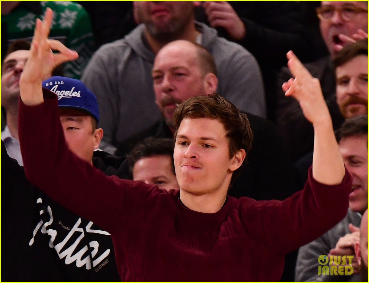 ansel elgort attends basketball game with girlfriend violetta komyshan and timothee chalamet 06