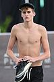 presley gerber flaunts his abs while going shirtless at the beach 01