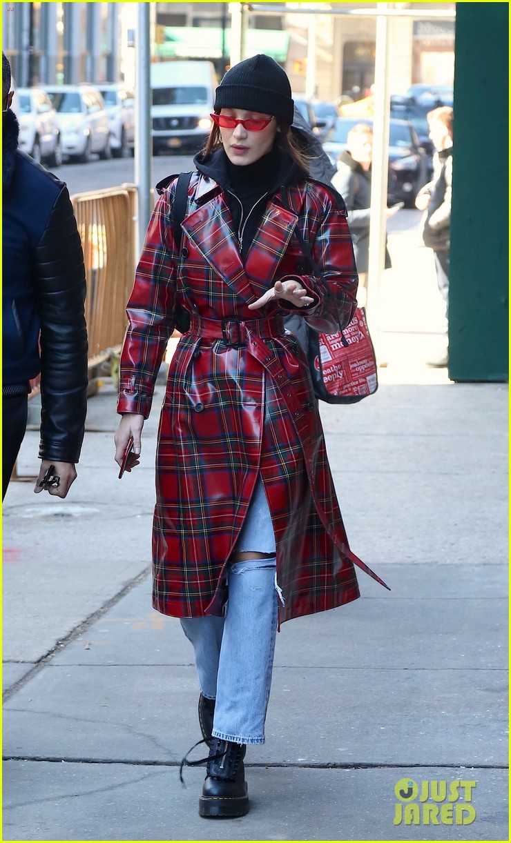 bella hadid goes for plaid in nyc 01