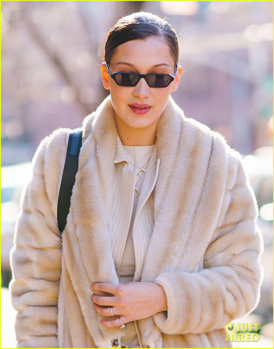 bella hadid rocks furry beige coat for latest nyc outing 01