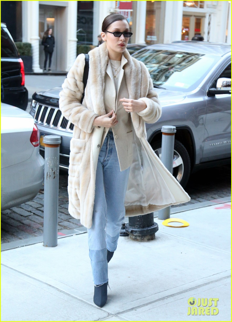 bella hadid rocks furry beige coat for latest nyc outing 04