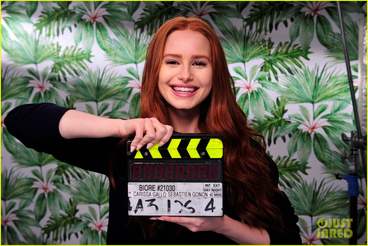 madelaine petsch gets soapy while filming new biore commercial 02