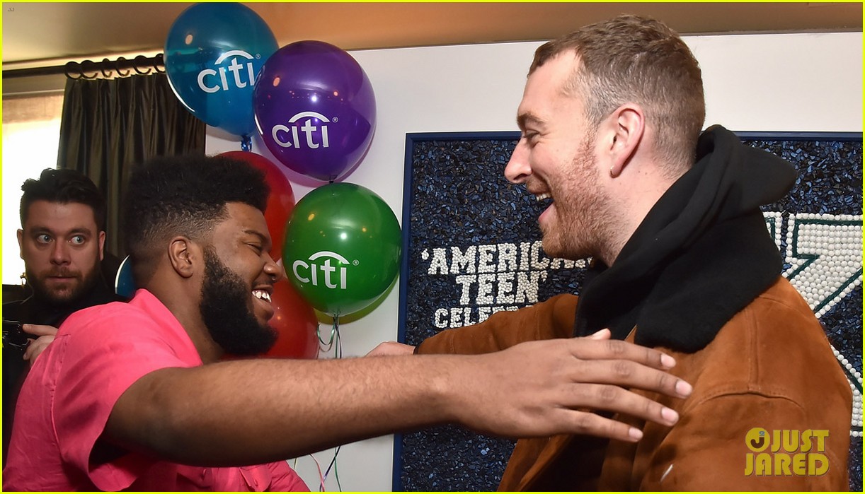 sam smith and khalid share a hug at american teen event2 15