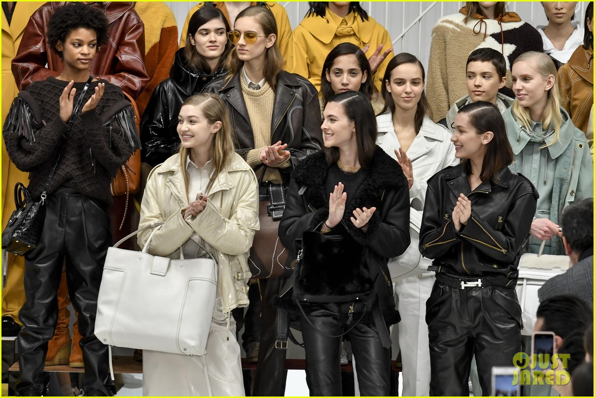 gigi and bella hadid rock leather in tods milan fashion week show 37