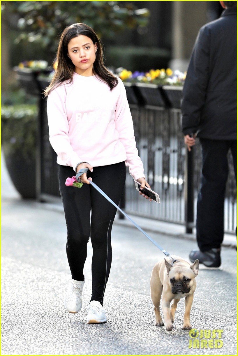 sarah jeffery walks adorable pup monty ahead of charmed filming 01