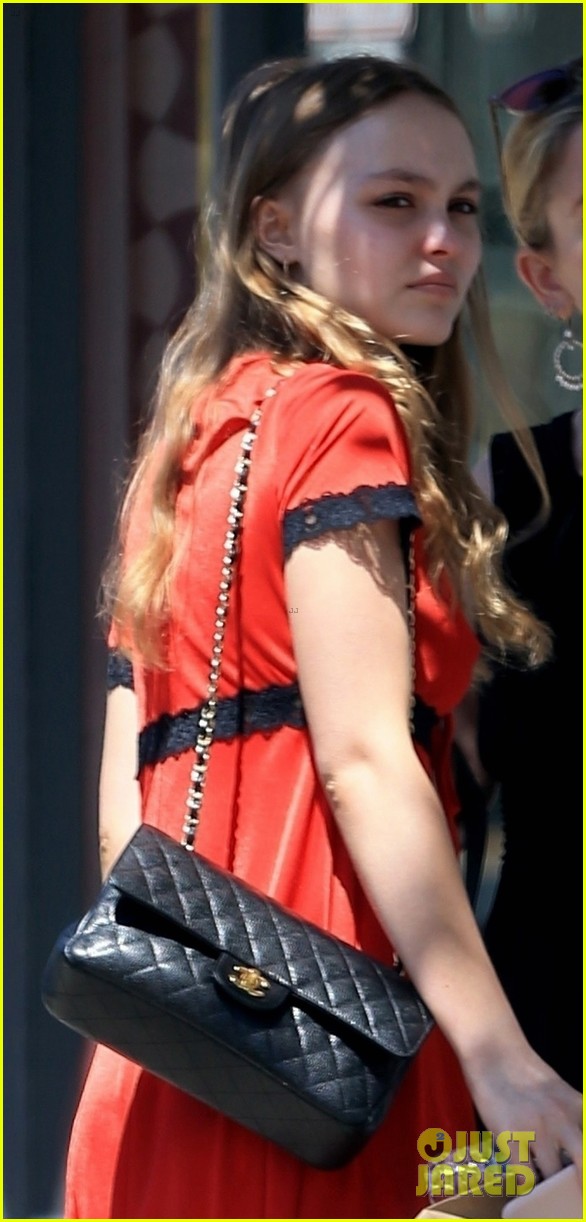 lily rose depp rocks red baby doll dress while out to lunch 04