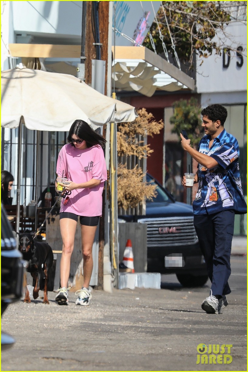 kendall jenner is pretty in pink during coffee run with mystery man 01