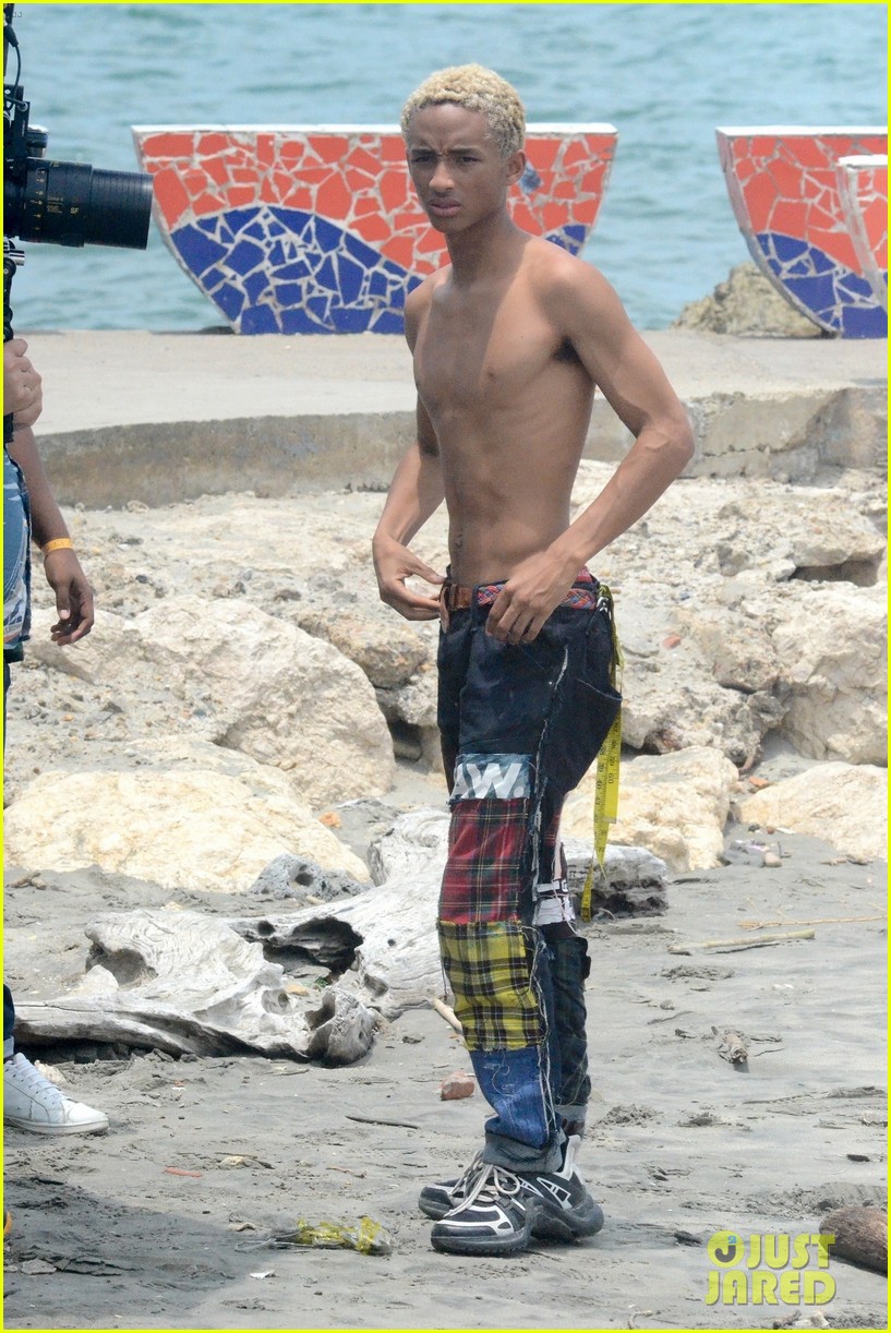 jaden smith wears his underwear while filming music video on the beach in colombia 05