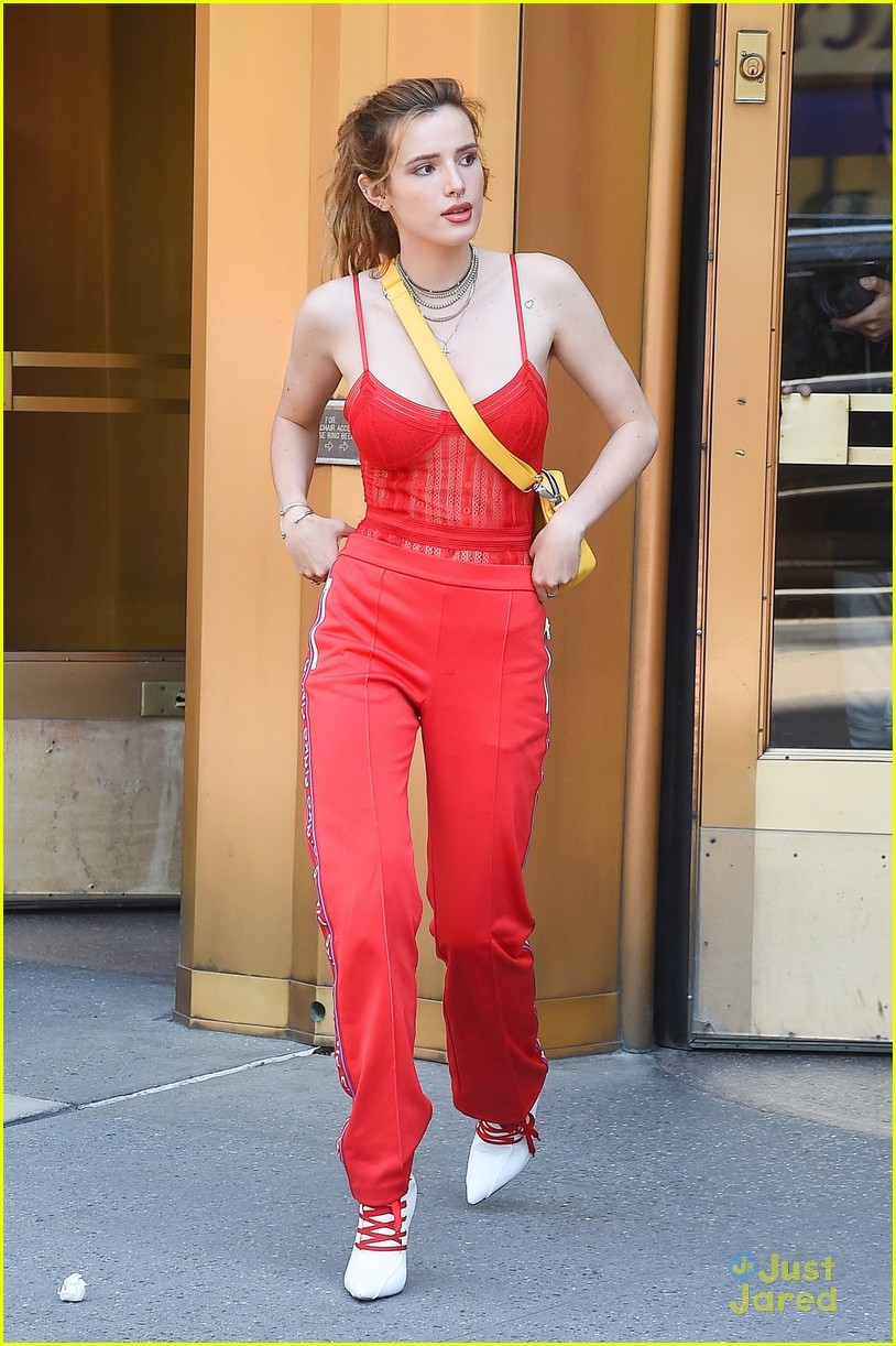 bella thorne red outfit katherine ross at pop up 04