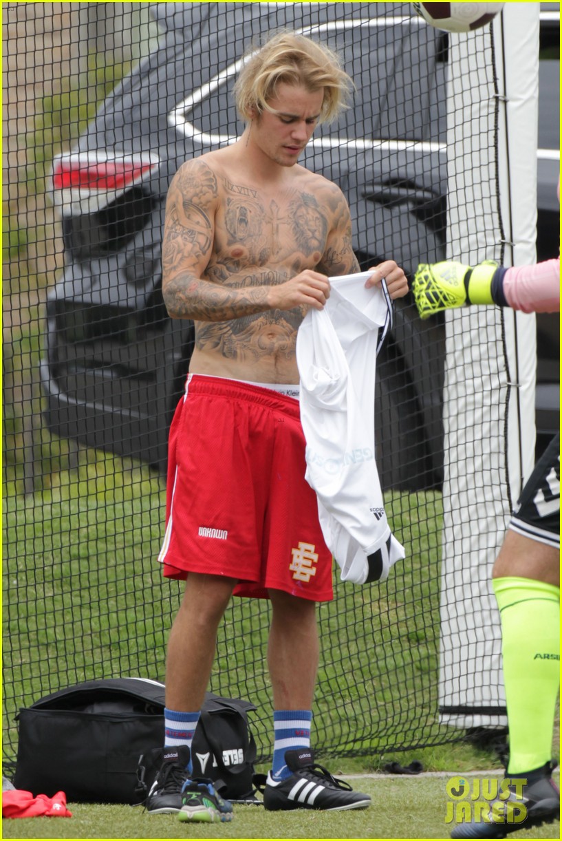 justin bieber goes shirtless for weeked soccer game 08