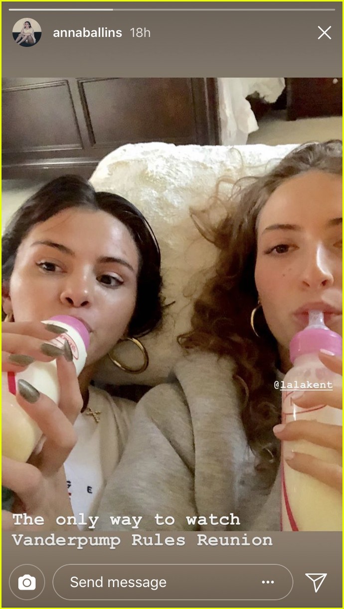 selena gomez drinks from a baby bottle while watching vanderpump rules with lala kent 01