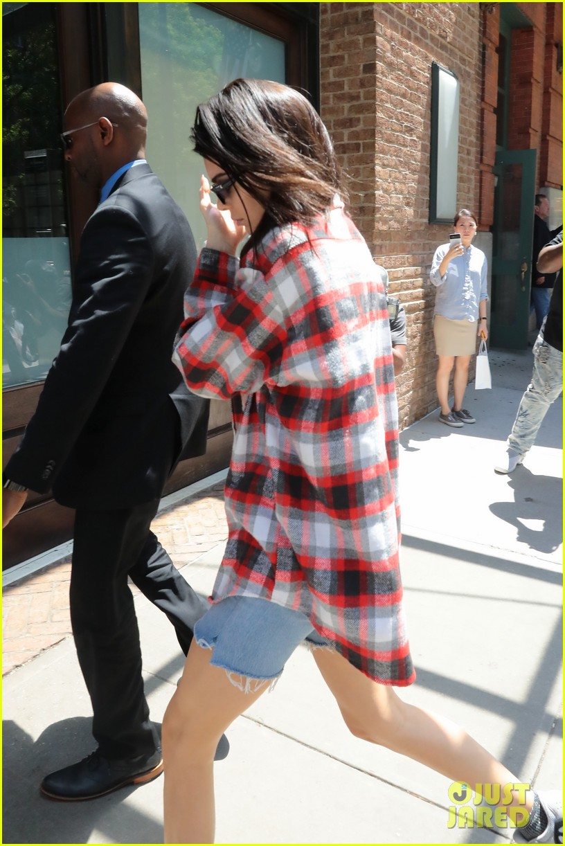 kendall jenner rocks oversized plaid shirt while out in nyc 05