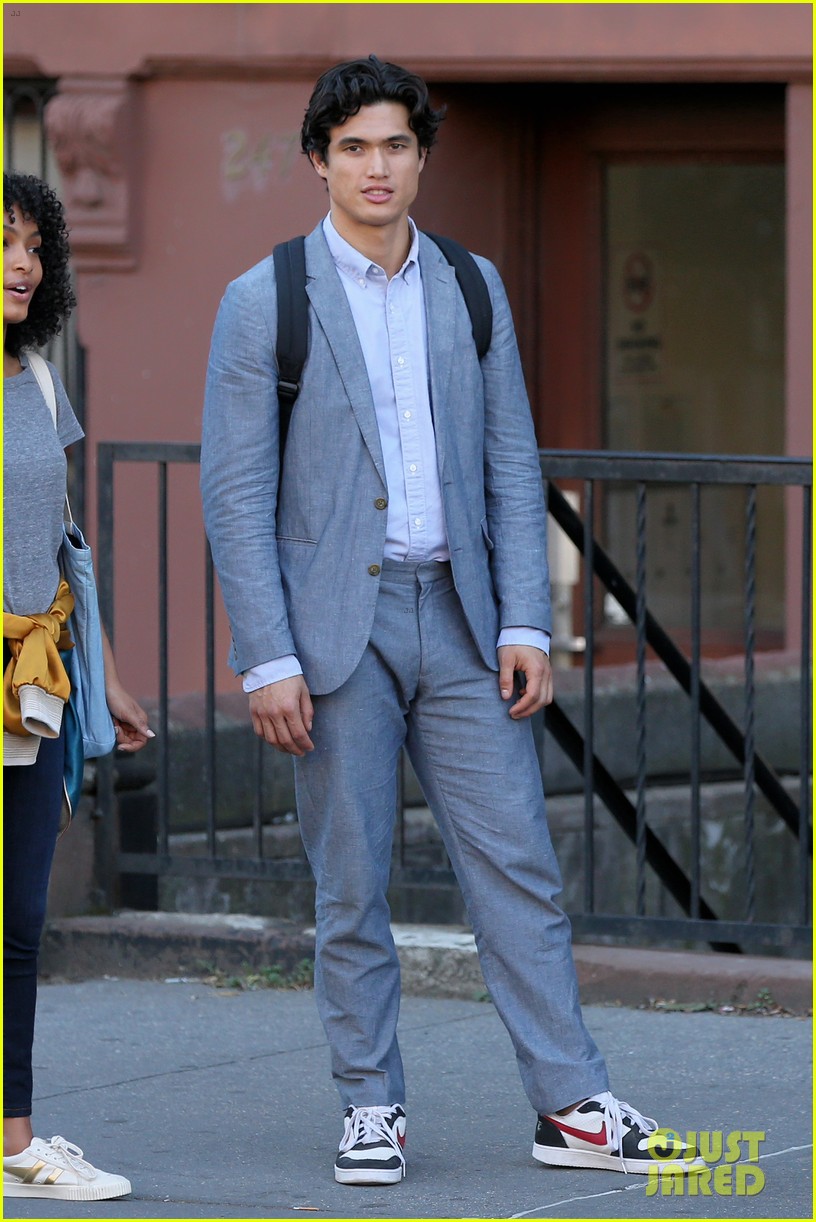 charles melton wears suit sneakers for filming 03
