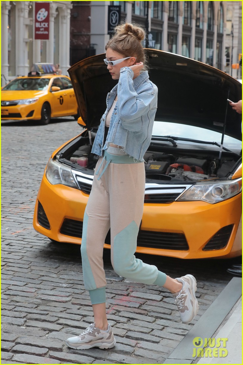 gigi hadid rocks cute crop top and sweatpants while out in nyc 07
