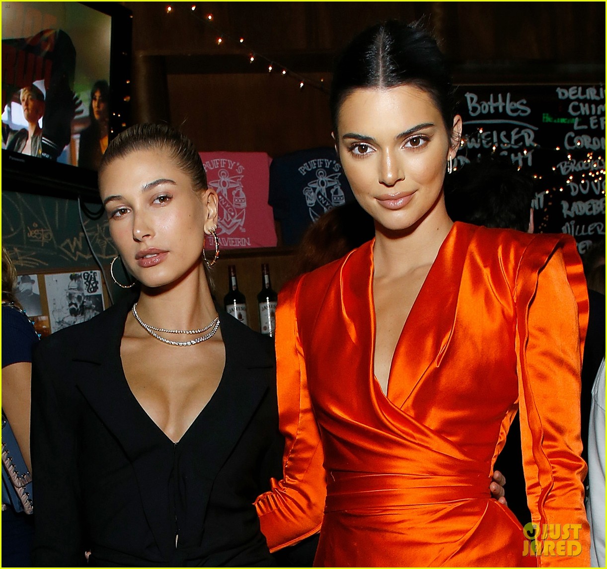 kendall jenner and hailey baldwin rock plunging dresses at chaos x love magazine party 04