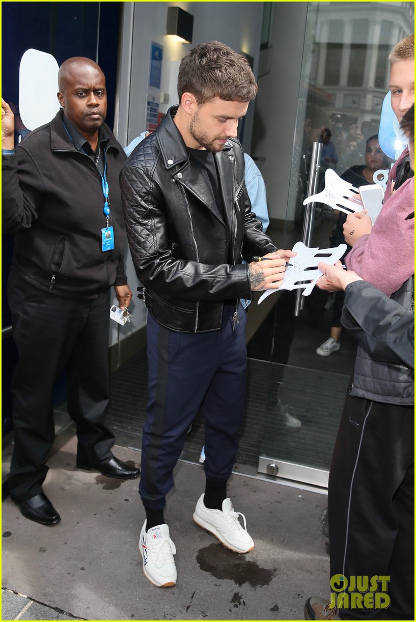 liam payne rocks leather jacket during day of interviews in london 14