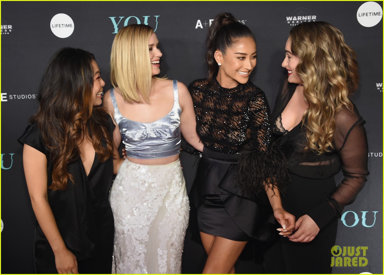 penn badgley elizabeth lail and shay mitchell look stylish at you series premiere 28