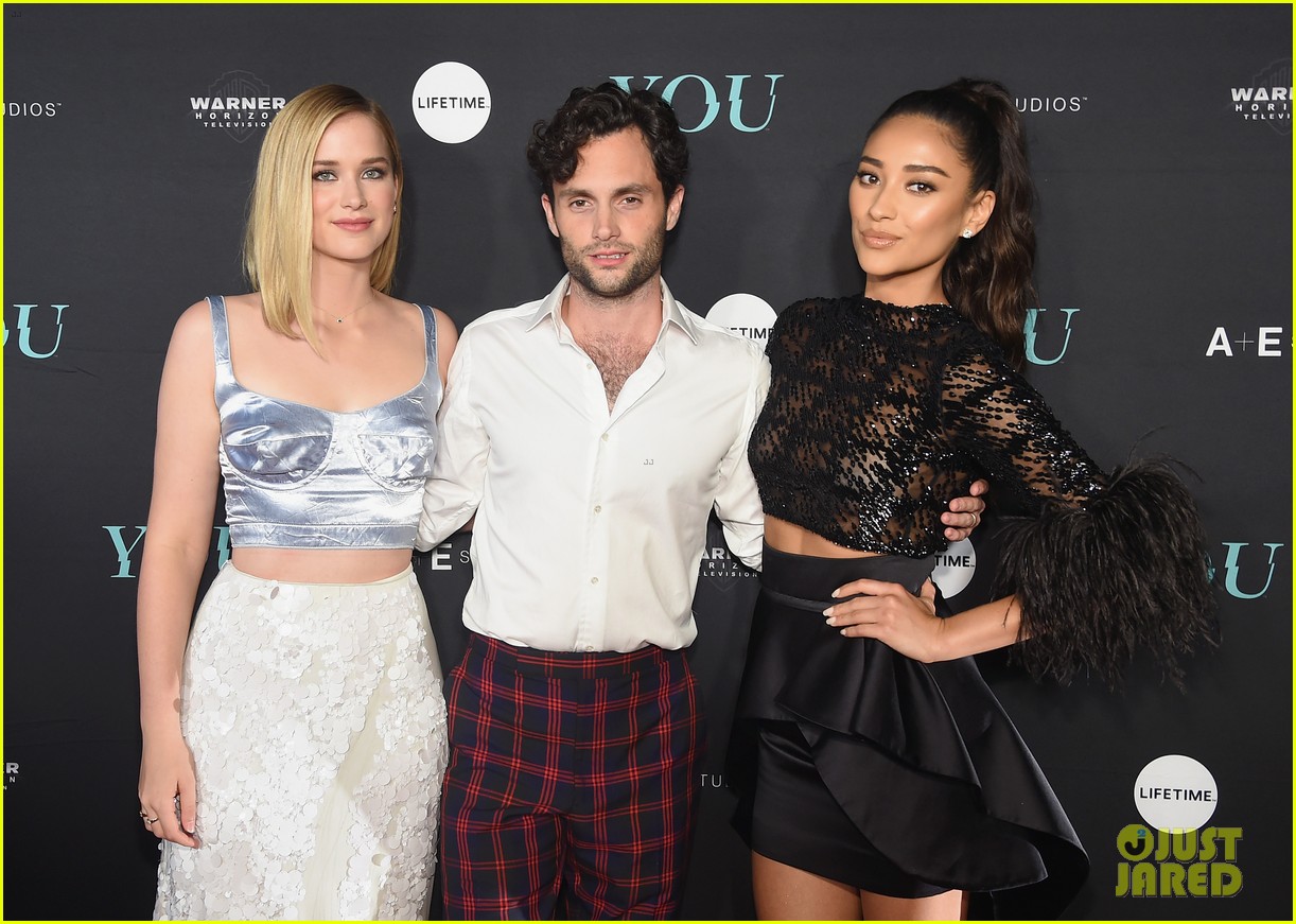 penn badgley elizabeth lail and shay mitchell look stylish at you series premiere 55