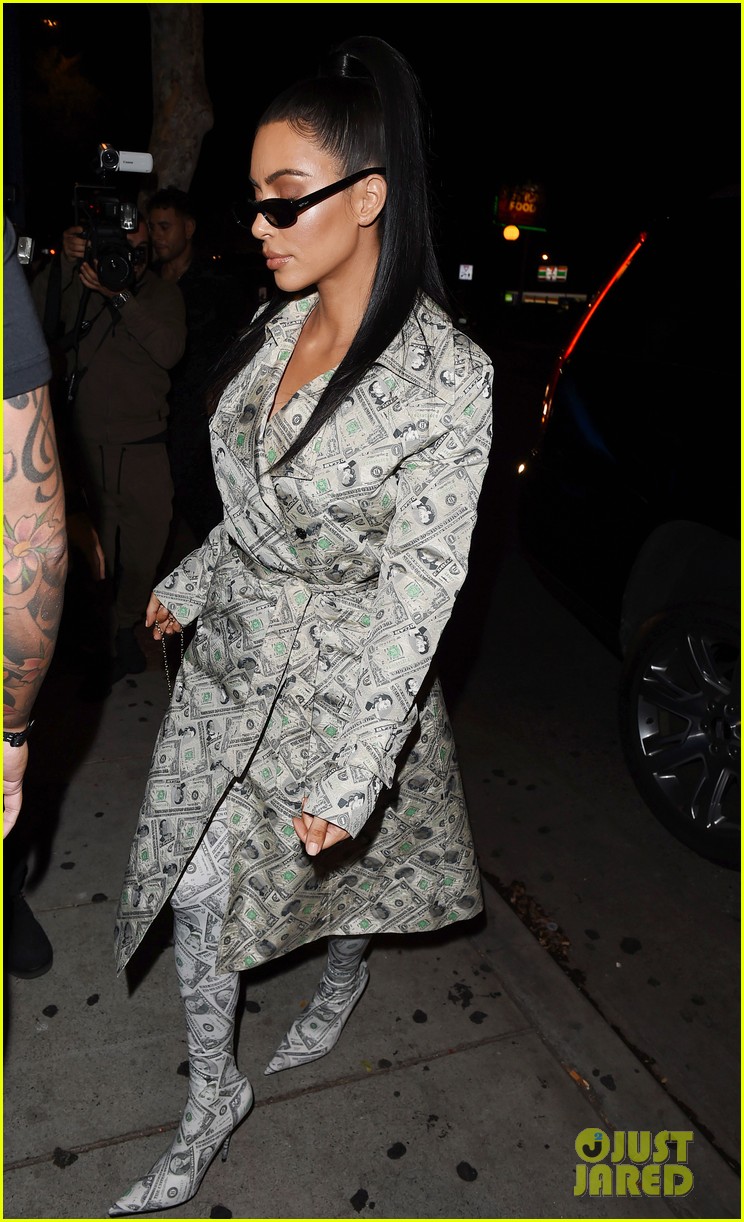 kim kardashian wears dollar bill covered coat and boots while out with kylie jenner08