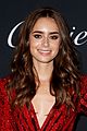 lily collins red dress cartier nyfw party 03