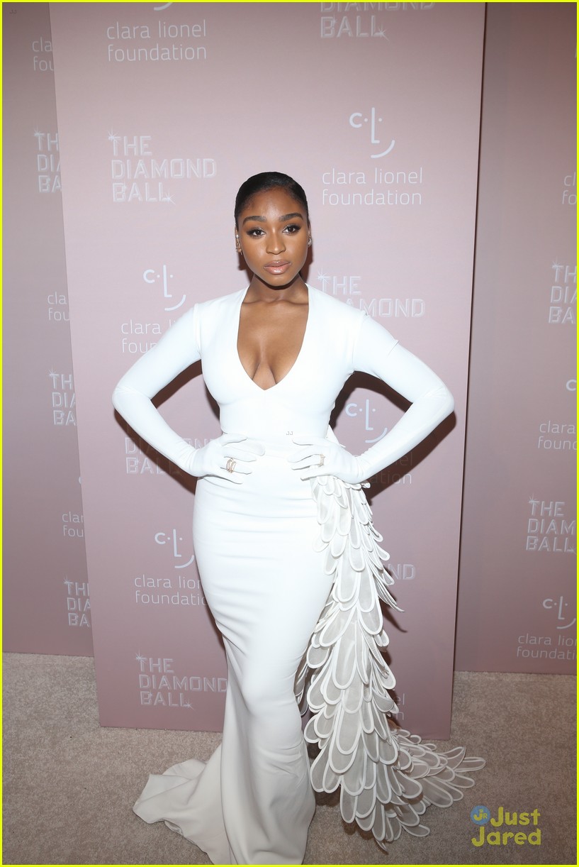 normani white sleeved gown diamond ball 01