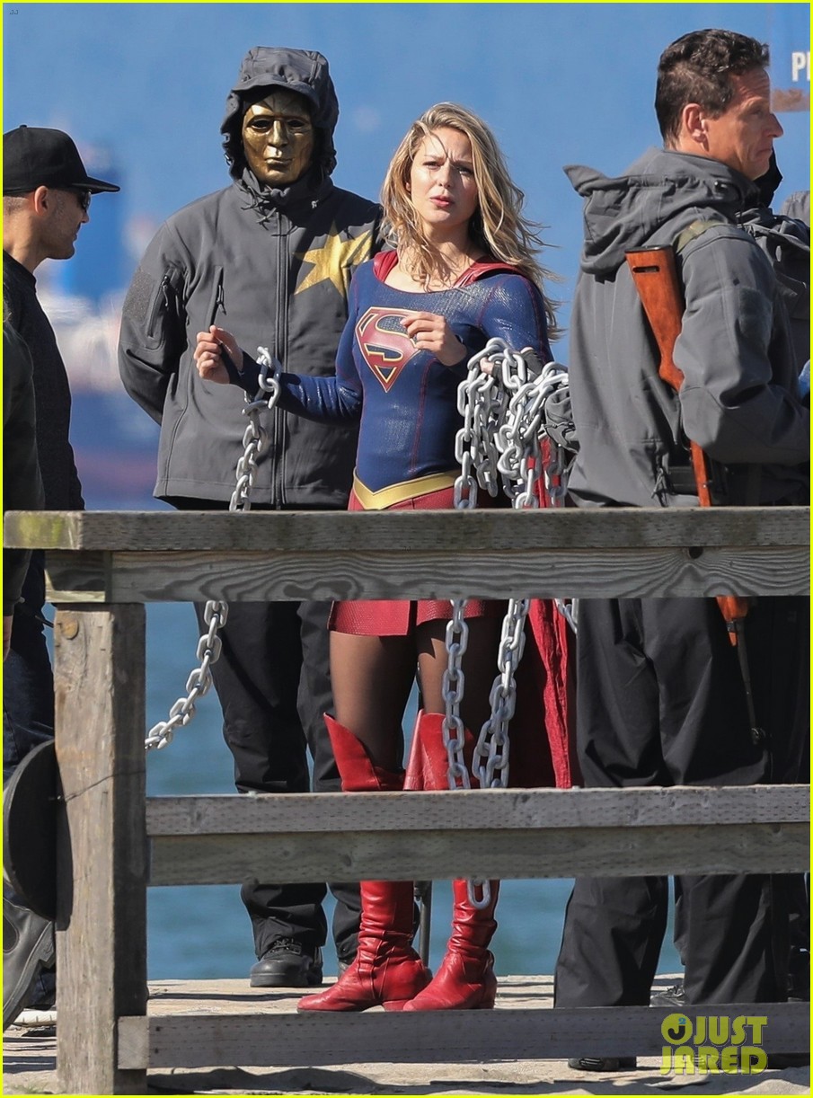melissa benoist films intense supergirl scene with masked men 05