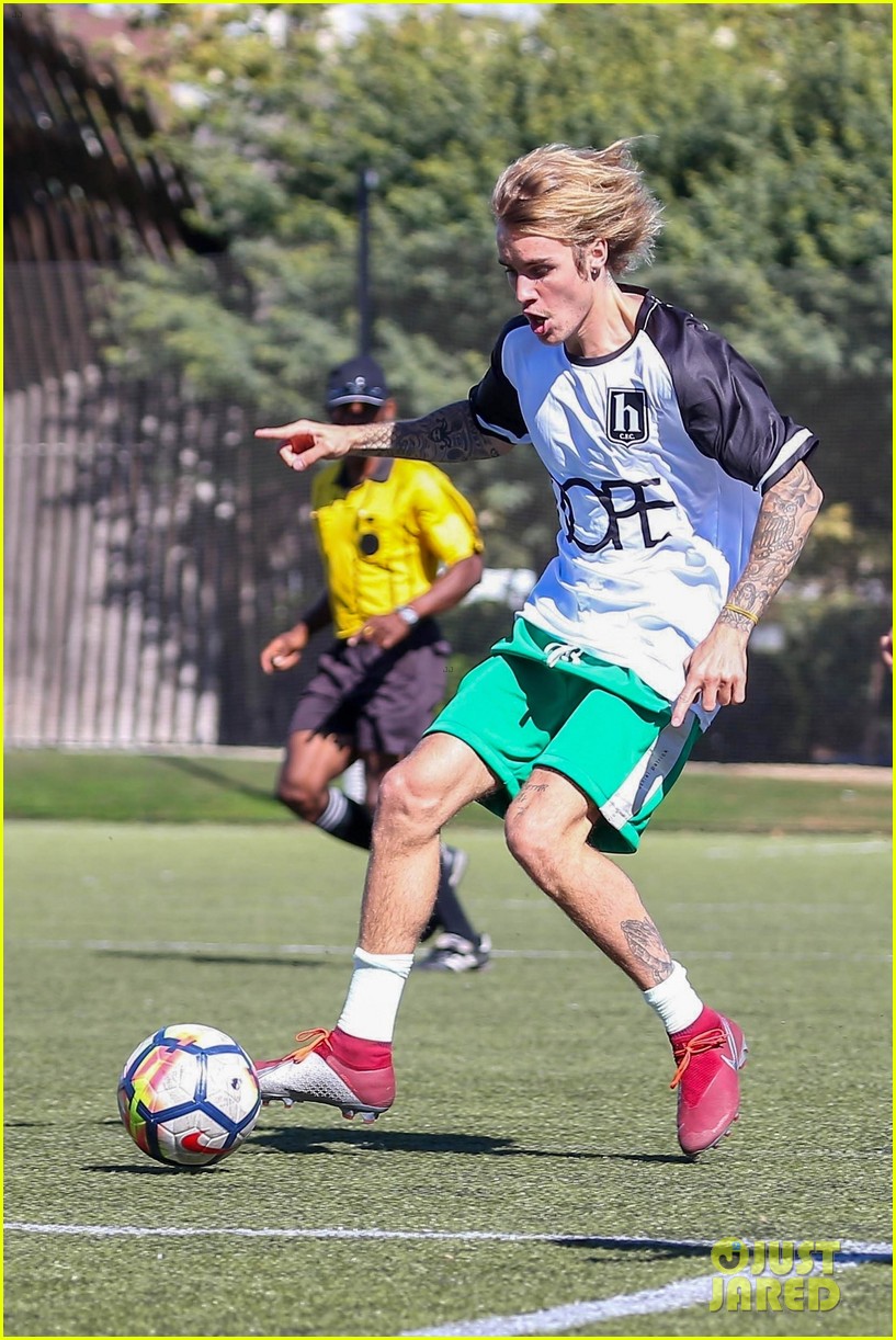 justin bieber goes shirtless playing soccer with friends 09