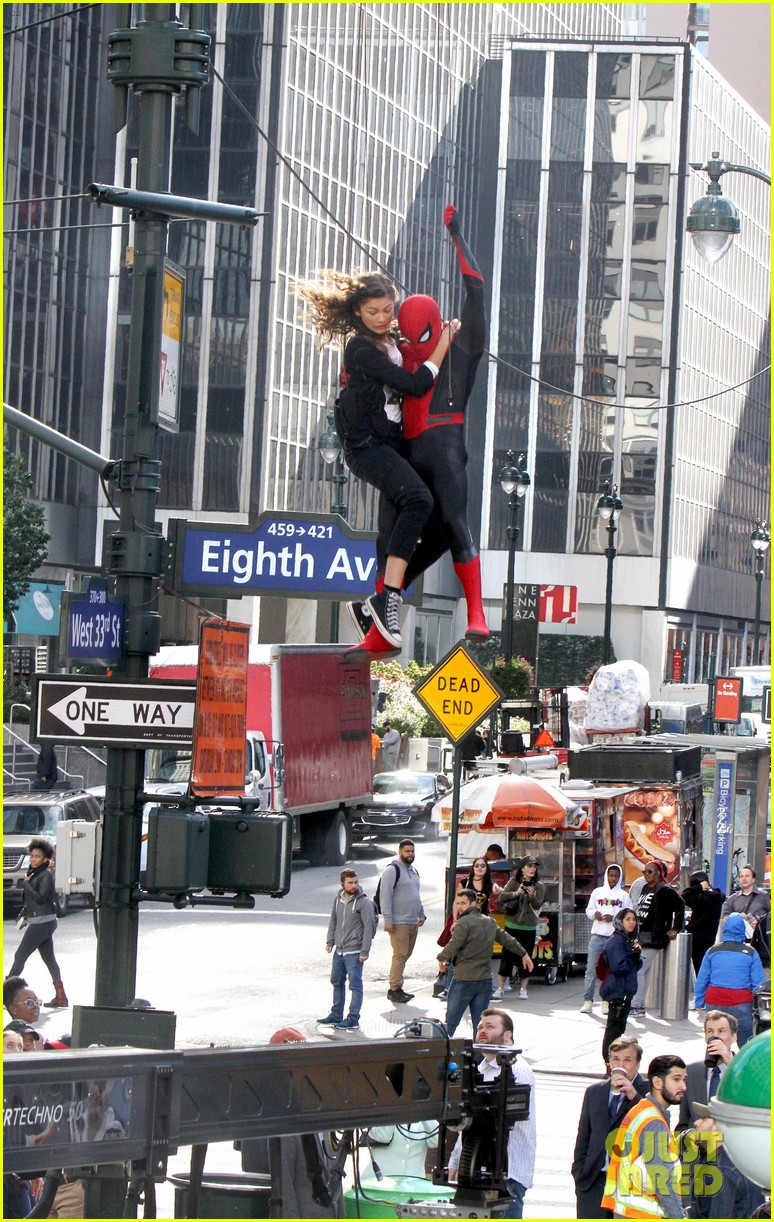 tom holland dons spider man far from home costume while filming with zendaya in nyc209