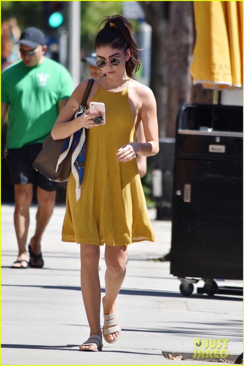 sarah hyland goes braless in mustard yellow dress while out in la10