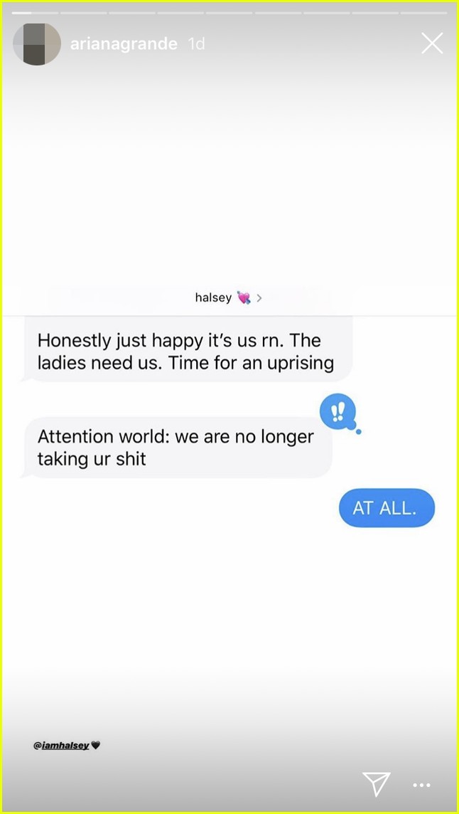 ariana grande shares screenshot of text message convo with halsey 01
