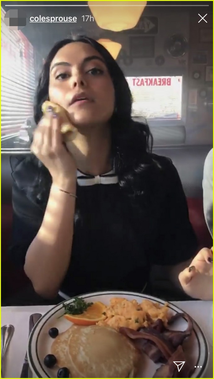 camila mendes does her makeup with a pancake in cole sprouses instagram stories 02