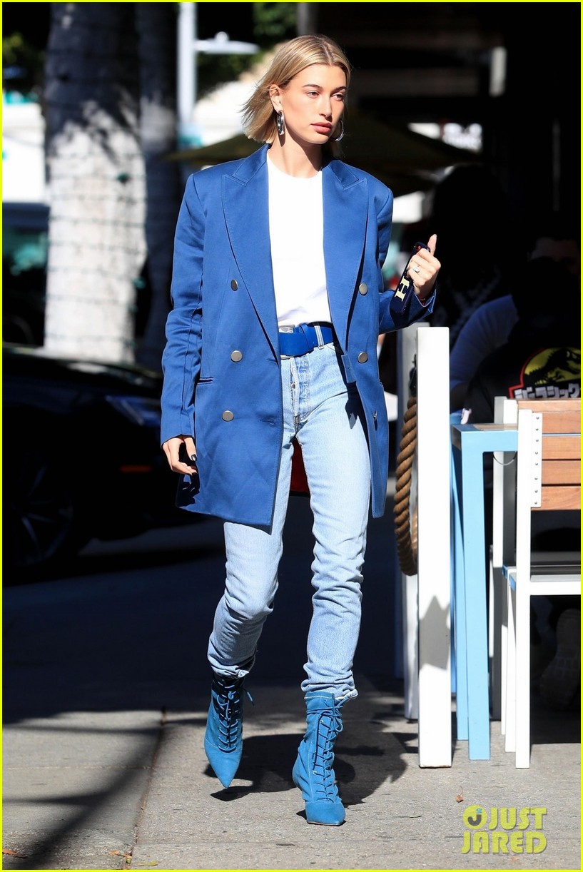 Hailey Bieber Keeps It Cool in Blue While Out in Beverly Hills