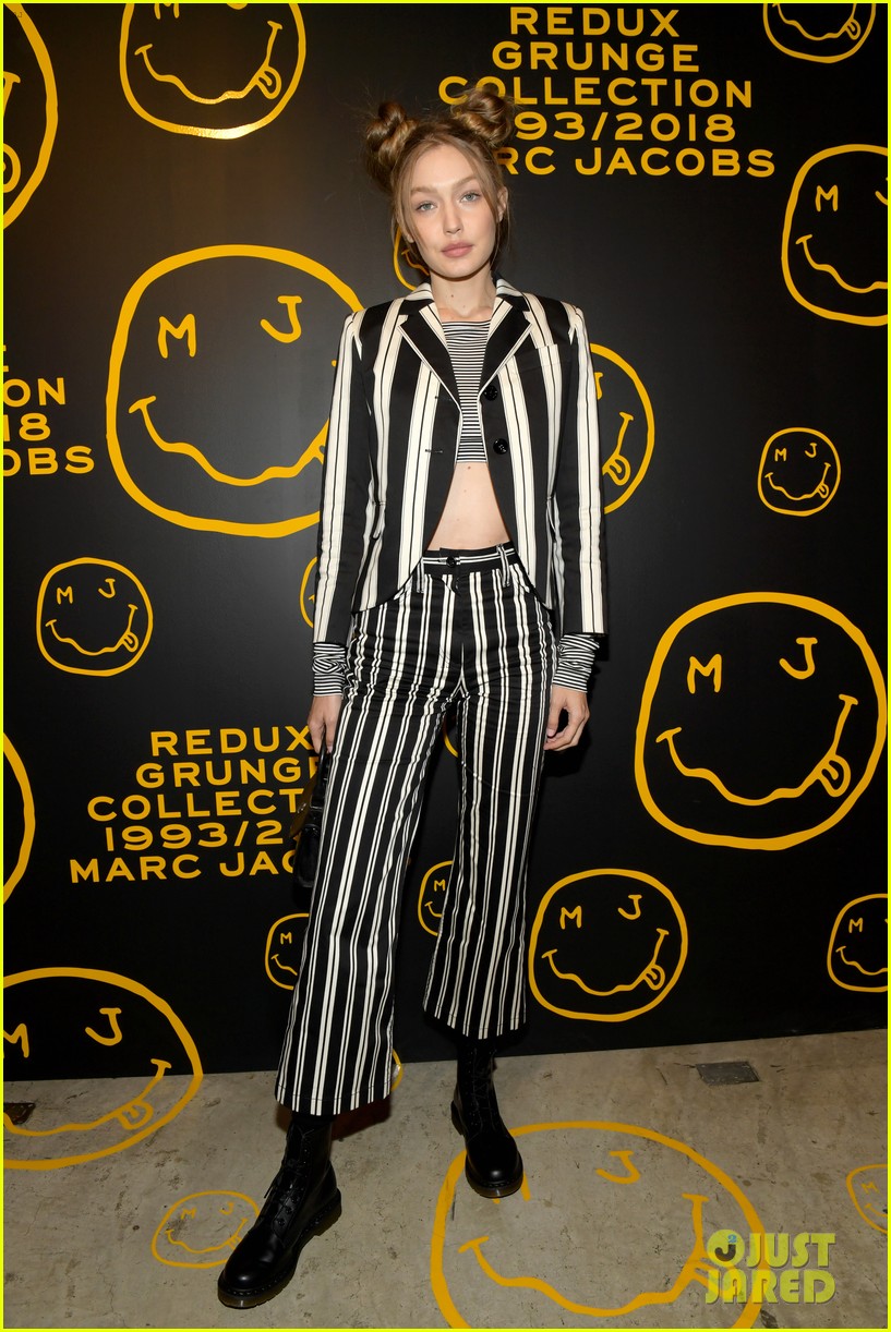 gigi hadid and kaia gerber stun in stripes at marc jacobs madison store opening 01