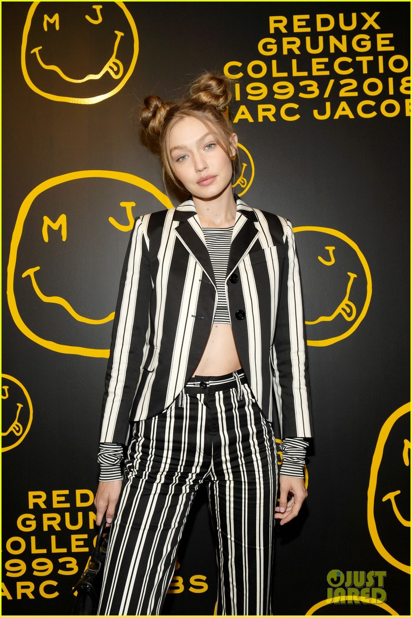 gigi hadid and kaia gerber stun in stripes at marc jacobs madison store opening 06