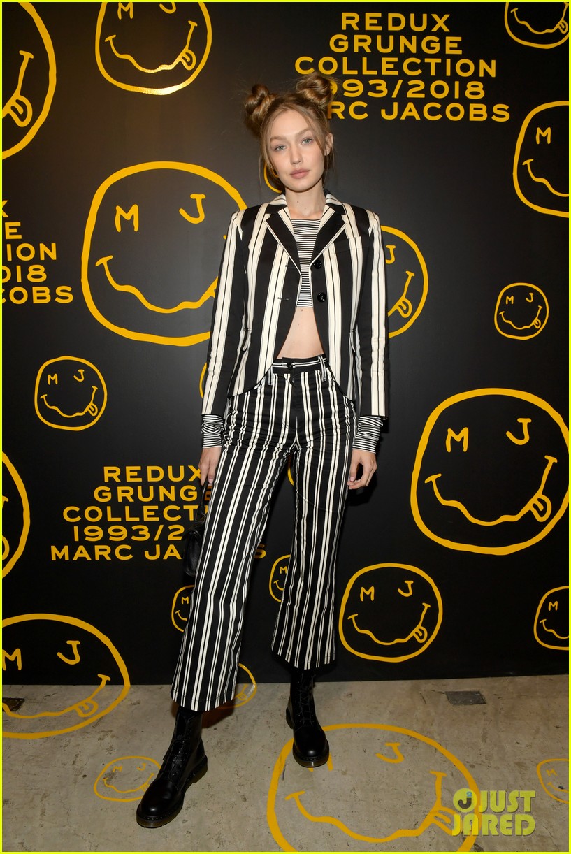 gigi hadid and kaia gerber stun in stripes at marc jacobs madison store opening 07