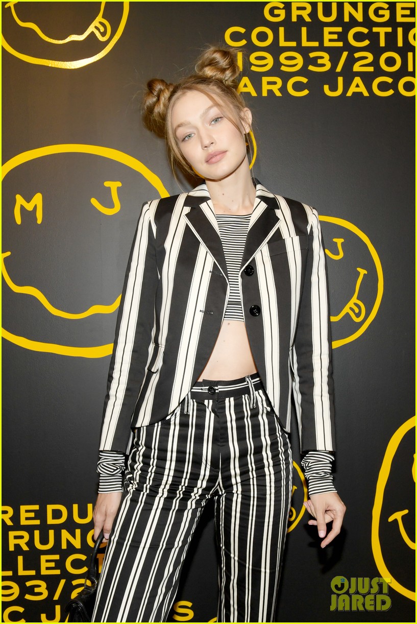 gigi hadid and kaia gerber stun in stripes at marc jacobs madison store opening 10