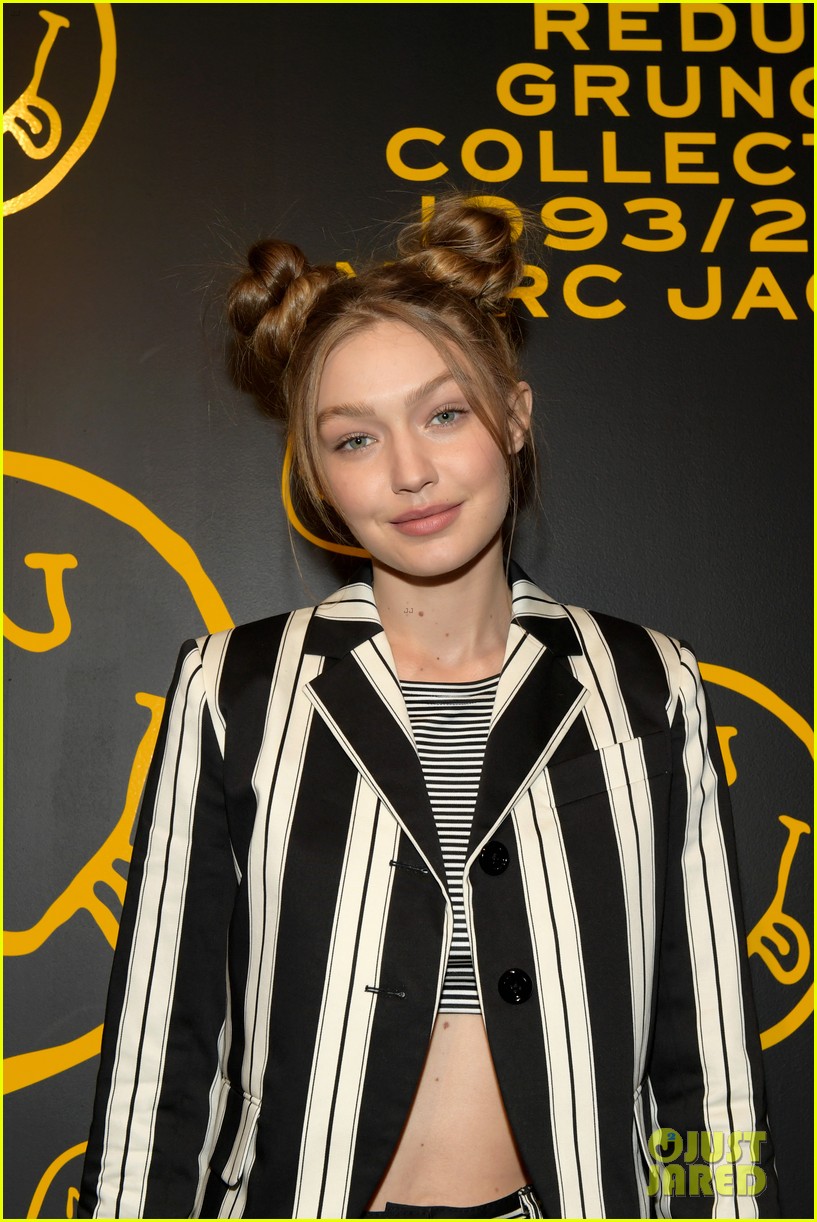 gigi hadid and kaia gerber stun in stripes at marc jacobs madison store opening 11