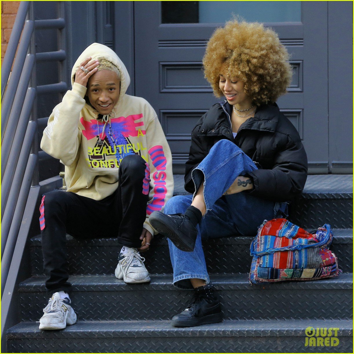 jaden smith is all smiles while filming a music video with a friend 04